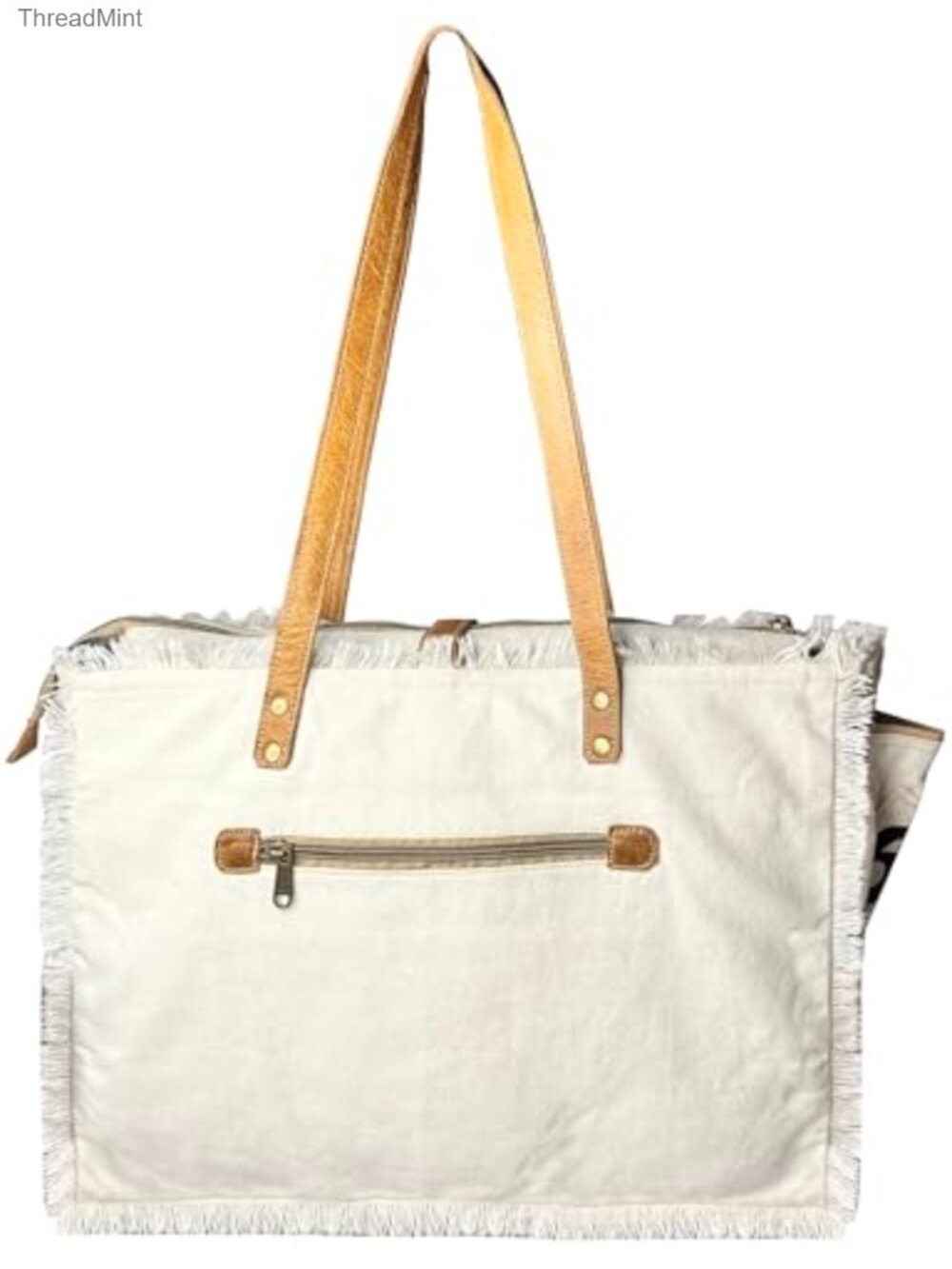 Upcycled Canvas Leather Handle Tote Bag for Women - Eco-Friendly Hobo Shoulder - Picture 5 of 5